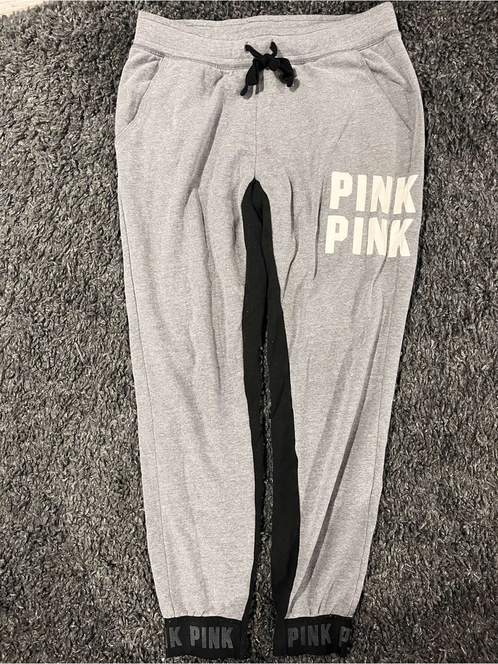 PINK Victoria's Secret Gray Jogger Sweatpants with Black Accents Size Medium